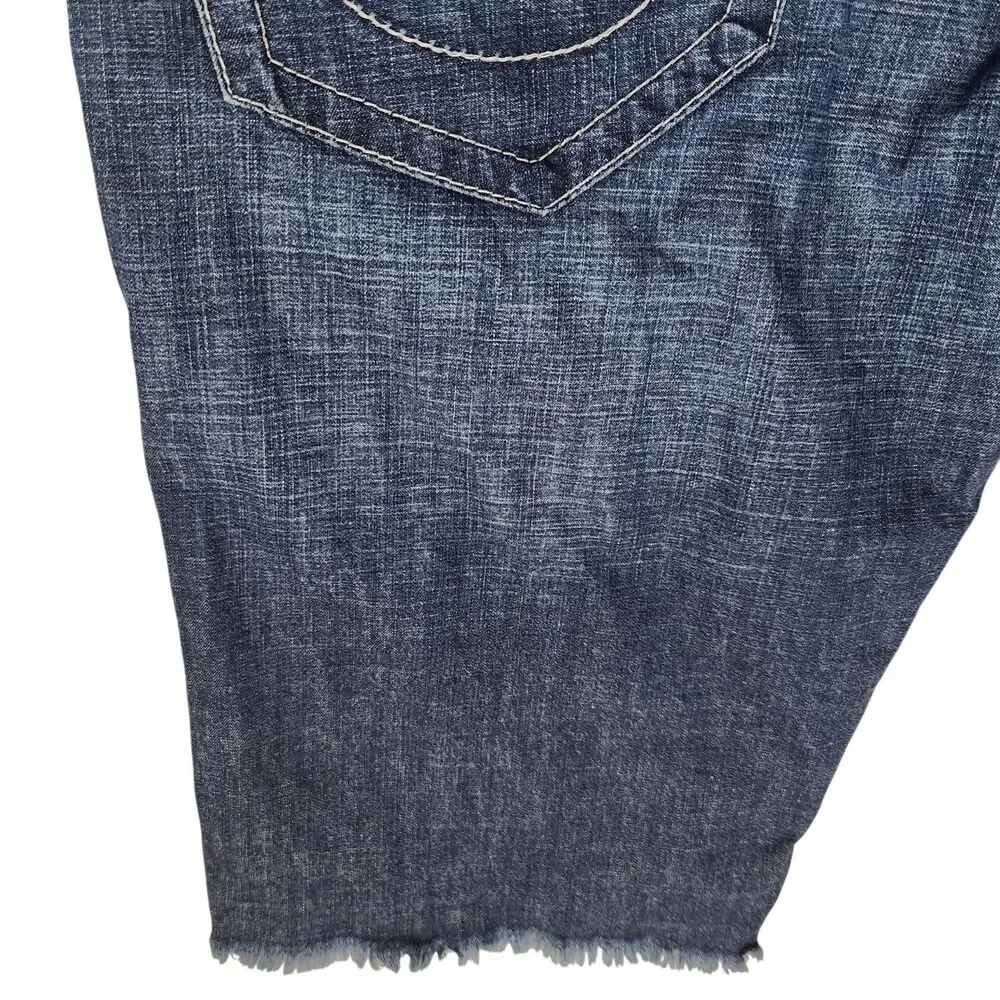 True Religion NWT 36 Denim Cut Off Shorts Raw Hem Flap Pockets Streetwear Y2K